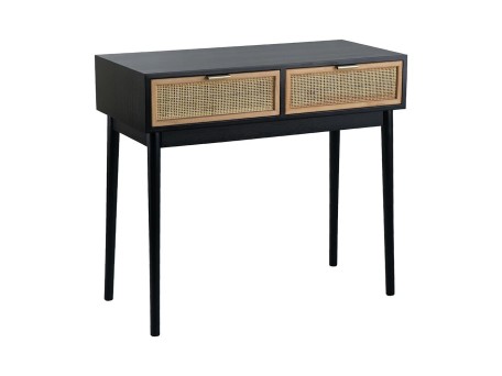Artekko Cons Κονσόλα με 2 Συρτάρια Ξύλο/Ψάθα Μαύρο/Μπεζ (88x40x80)cm