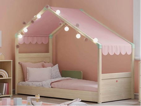 Παιδικό κρεβάτι με τέντα ροζ MN-1301-1007