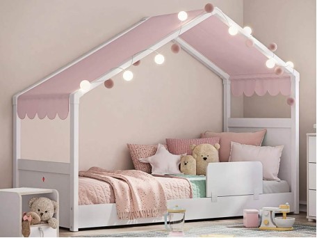 Παιδικό κρεβάτι με τέντα ροζ MW-1301-1007
