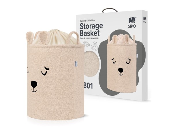 Sipo Πολυχρηστικό Καλάθι Premium Μπουκλέ Μπεζ Αρκουδάκι 43L