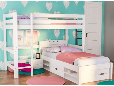 Γωνιακή κουκέτα από μασίφ ξύλο Corner λευκό οξιά Γωνιακή κουκέτα από μασίφ ξύλο Corner λευκό οξιά