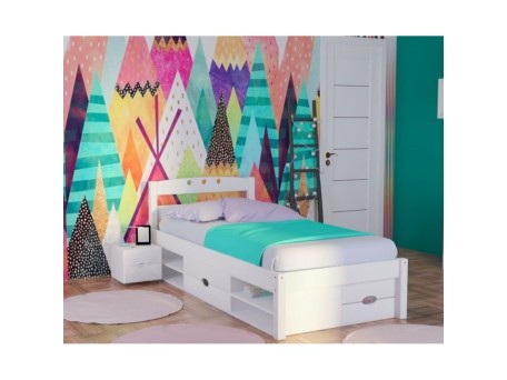 Κρεβάτι με αποθηκευτικούς χώρους  και κομοδίνο Spicy σε λευκό οξιά   Κρεβάτι με αποθηκευτικούς χώρους  και κομοδίνο Spicy σε λευκό οξιά