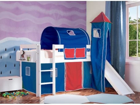 Παιδικό κρεβάτι υπερυψωμένο οξιά με τσουλήθρα Eco λευκό χρώμα Παιδικό κρεβάτι υπερυψωμένο οξιά με τσουλήθρα Eco λευκό χρώμα