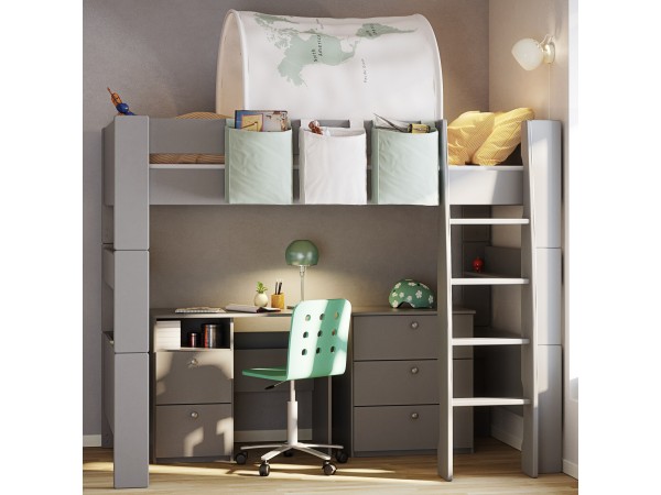 Υπερυψωμένο κρεβάτι High-Sleeper 4KIDS σε MDF Λάκα ( Γκρι)