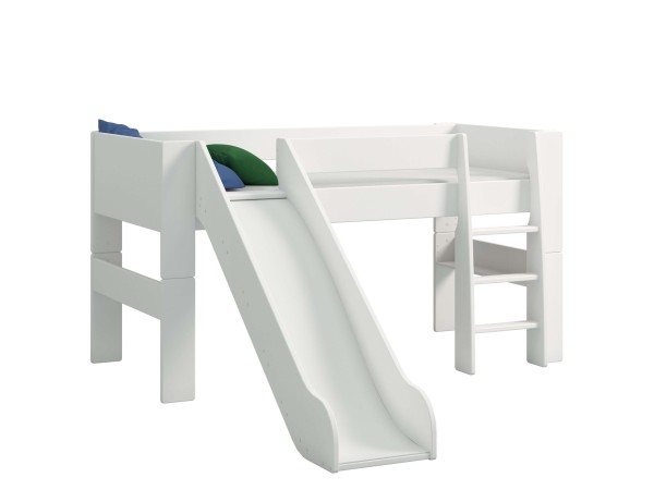 Υπερυψωμένο κρεβάτι με τσουλήθρα Mid-Sleeper 4KIDS σε MDF Λάκα (Έχτρα Λευκό)