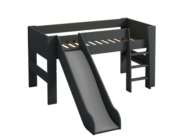 Υπερυψωμένο κρεβάτι με τσουλήθρα Mid-Sleeper 4KIDS σε MDF Λάκα (Γκρι)