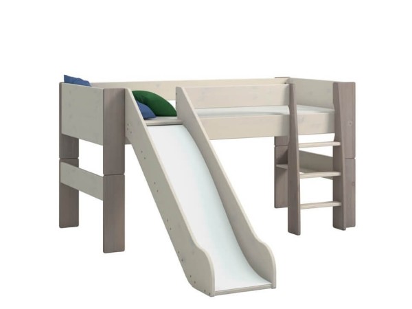 Υπερυψωμένο κρεβάτι με τσουλήθρα Mid-Sleeper 4KIDS σε ξύλο πεύκου ( Whitewash Stone)