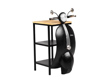 ΤΡΑΠΕΖΙ  ΒΟΗΘΗΤΙΚΟ MINI VESPA ΜΕ ΡΑΦΙΑ ΜΑΥΡΟ ΑΣΗΜΙ ΦΥΣΙΚΟ 61x45x88