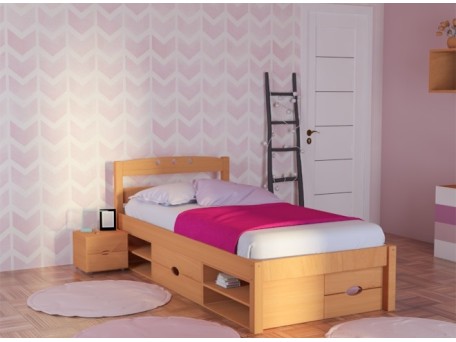 Κρεβάτι με αποθηκευτικούς χώρους  και κομοδίνο Spicy σε φυσικό οξιά   Κρεβάτι με αποθηκευτικούς χώρους  και κομοδίνο Spicy σε φυσικό οξιά