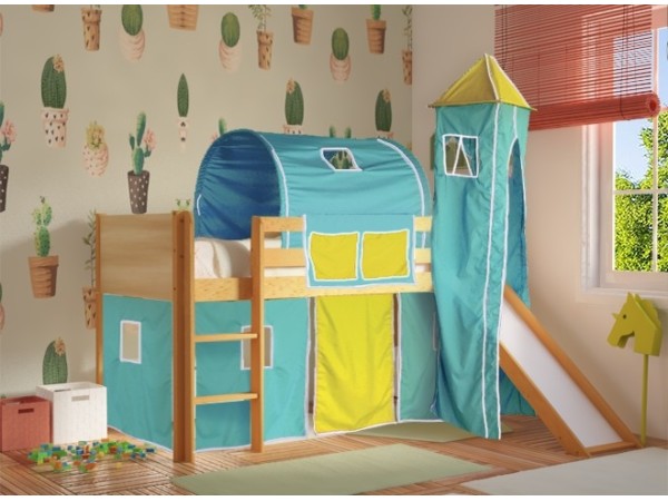 Παιδικό κρεβάτι υπερυψωμένο με τσουλήθρα Dream φυσικό οξιά