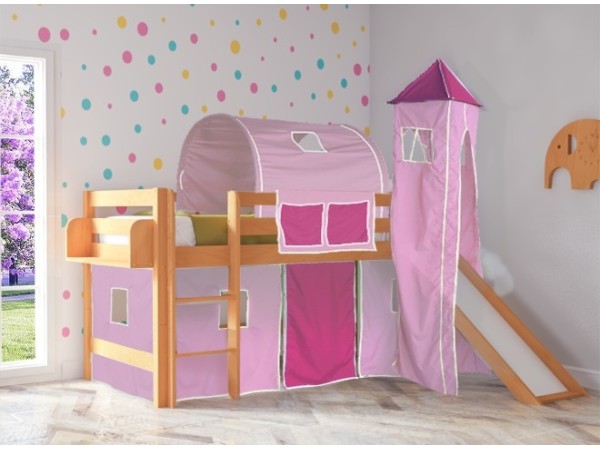 Παιδικό κρεβάτι υπερυψωμένο με τσουλήθρα Smart οξιά σε φυσικό χρώμα