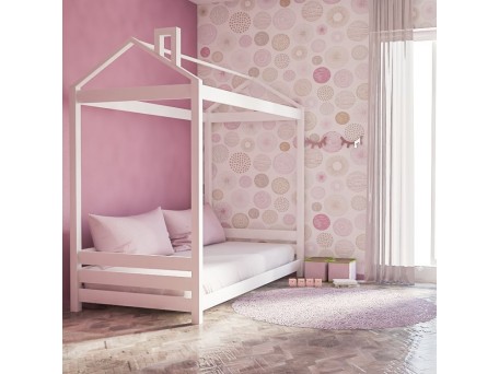 Ημίδιπλος καναπές κρεβάτι Μοντεσσόρι Luna από μασίφ ξύλο οξιάς σε λευκό χρώμα Ημίδιπλος καναπές κρεβάτι Μοντεσσόρι Luna από μασίφ ξύλο οξιάς σε λευκό χρώμα